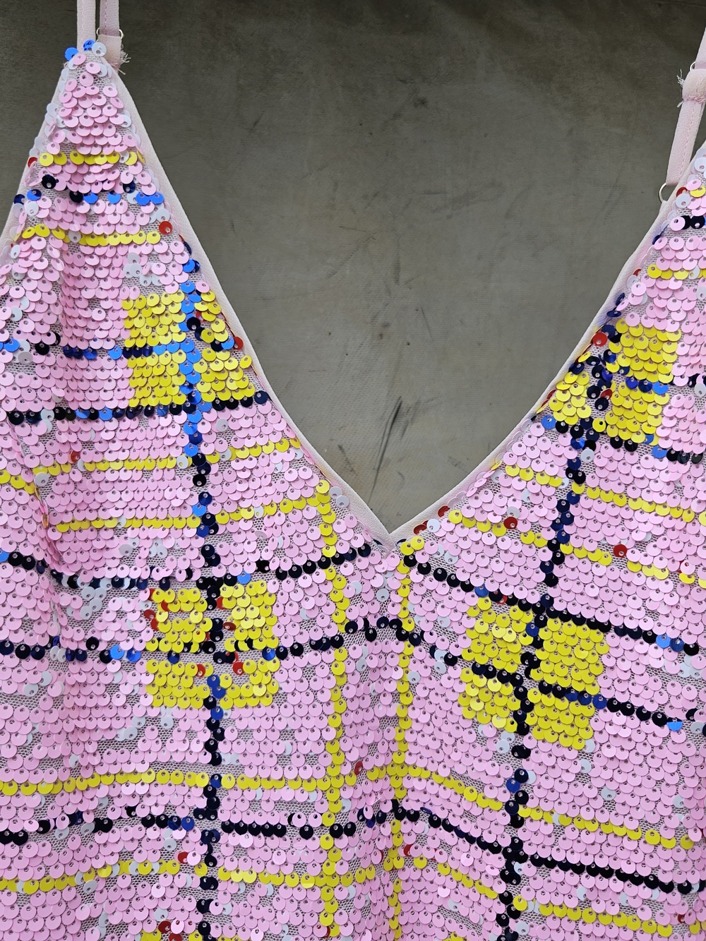 Pink Sequined Slip Dress with Yellow Check Detail By Buddy Love ❤️ Medium - Picture 4 of 9